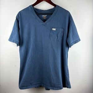 Ariat Men’s Blue Rebar Cotton Strong Work Scrub Shirt Pocket American Flag 2XL